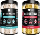 Ingredientes originales puros Berberina de Goldenseal &amp; Bitter Melon Capsules Bundle, (730 capsules) No Magnesium o Rice Fillers