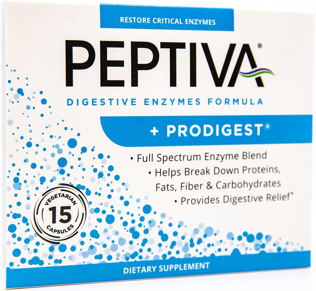Peptiva Digestive Enzyme Suplemento + ProDigest - Ayudas con Bloating, Gas, Constipation - 15 Cuenta