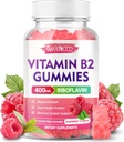 Vitamina B2 Gummies Riboflavin 400mg Suplemento con Magnesio para Adultos Niños, B2 Gummies para Alivio Migraña & Nervous System Support, Vegan, Libre de Azúcar, Raspberry Flavor, 60 Condes