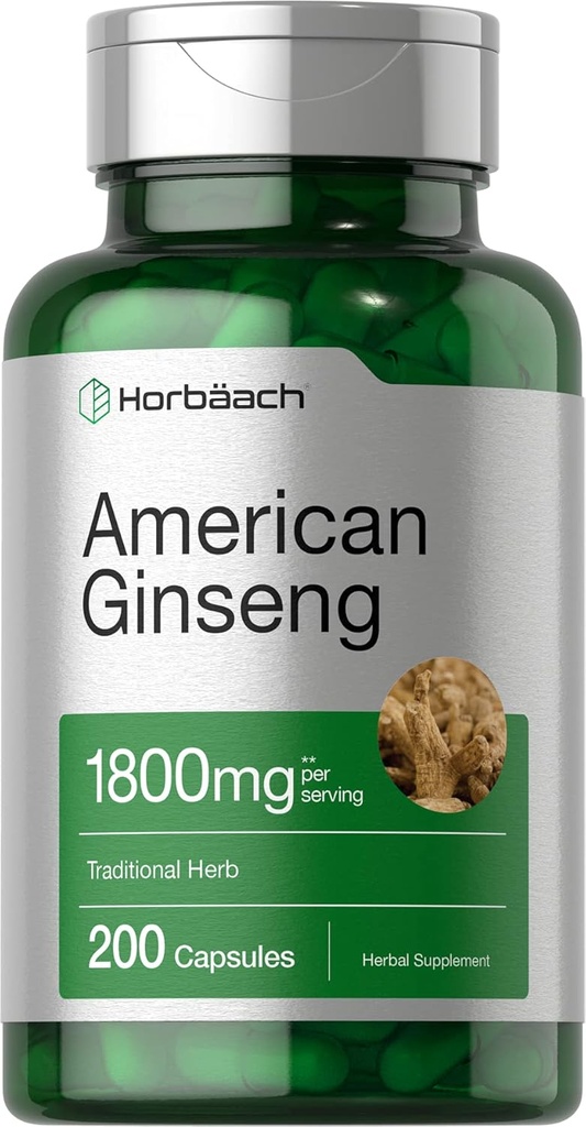 Horbäach American Ginseng Capsules Silencio 1800 mg Silencio 200 Conde ← Non-GMO, Gluten Free Supplement ← Ginseng Root Extract Complex