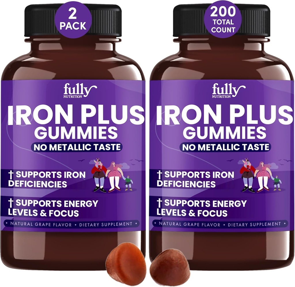 Suplementos para adultos (mujeres, hombres) y niños – Grape Flavor- Supports Anemia, Energía y Focus Levels – 200 Condes