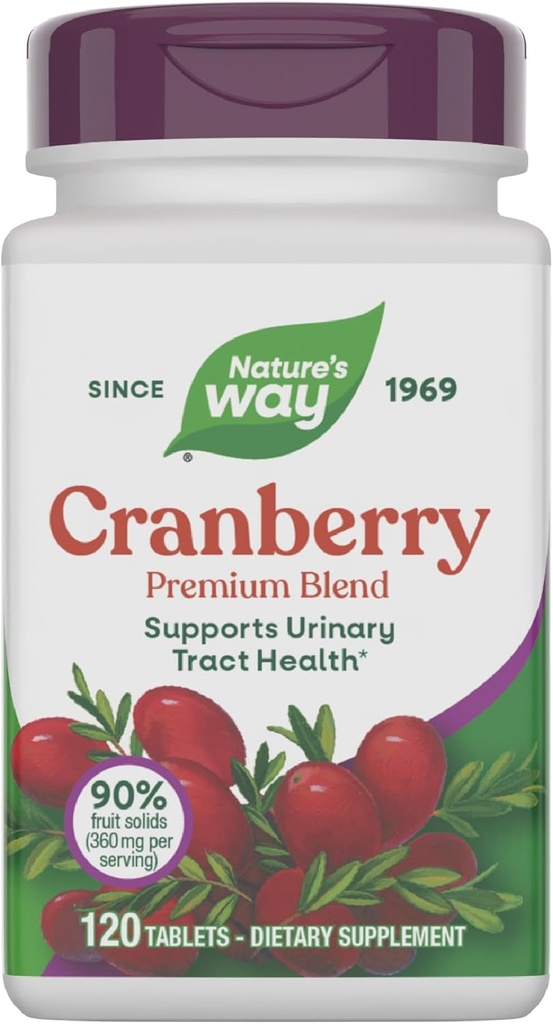 Camino de la Naturaleza Cranberry Premium Blend, apoya la salud del tracto urinario*, con vitamina C, para hombres y mujeres, sin gluten, 120 tabletas (paquete mayo Vary)