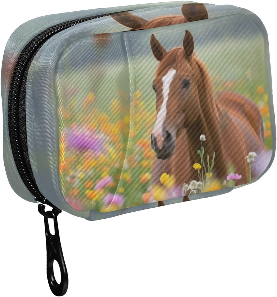Fustylead Hermoso Caballo Brown en colorido campo de flores Pill Organizer Caso con cremallera 2 veces un día para la vitamina y suplemento, 7 días de organización de viajes Caso de medicina