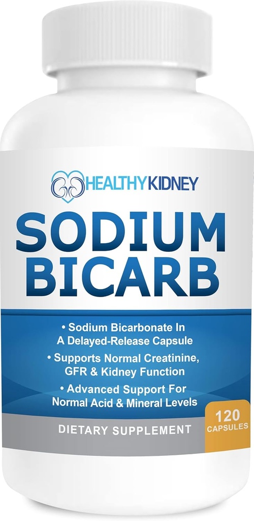 Bicarbonato de sodio 650 mg Capsules Delayed Release for Supporting Normal Kidney Function & Kidney Health Supplement. Bicarbonato de sodio diseñado para el apoyo al riñón, Alivio de ácido, Alkalinity 120 Pills