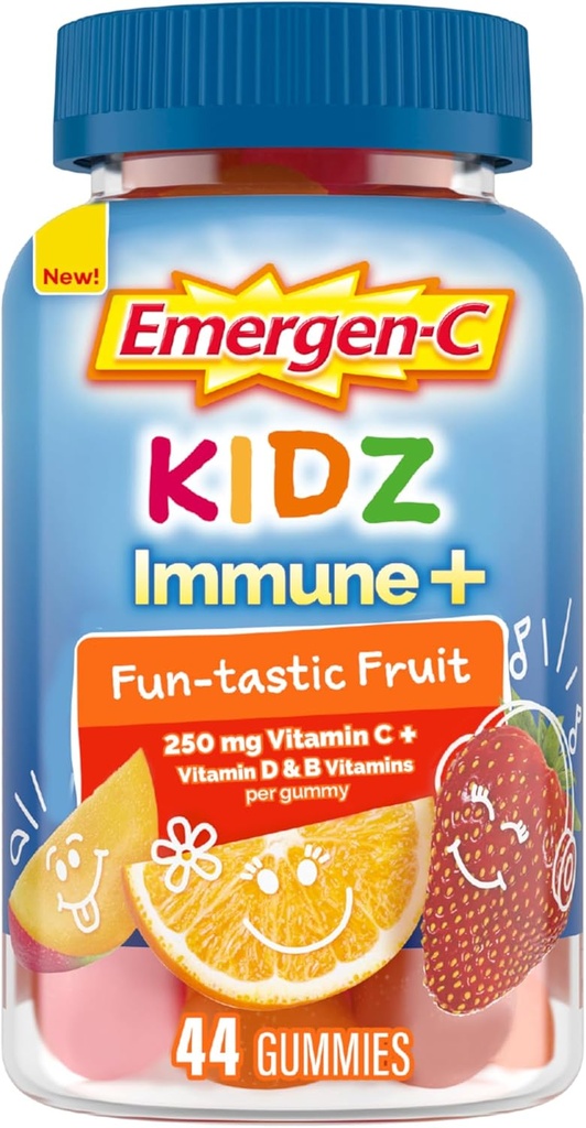 Emergen-C Kidz Vitamina C Immune Support Gummies Fun-Tastic Fruit 44CT incluye Zinc, Manganese, vitaminas B y vitamina D para volver a la escuela esencial