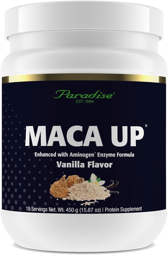 Herbs paradisiacos Maca Up Vanilla Vegan Protein Powder, Pea orgánica & Brown Rice, Maca Root, Aminogen Digestive Enzyme Blend, Nutrim Oat Bran Fiber, 15 Servings, 450 g