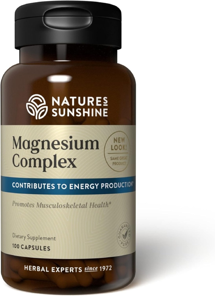Complejo de Magnesio Sunshine de la Naturaleza - Suplemento de Magnesio de Alta Potencia con Citrato " Malato para la Relajación, Absorción Optimal, Función muscular, Producción de Energía - 50 Servimientos (100 cápsulas)