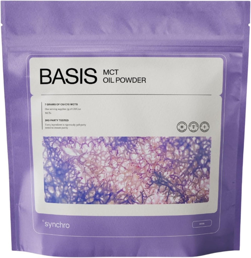 Synchro - Ketobasis MCT Oil Powder, Coconut-Derived Brain and Body Energy Drink, Brain Supplement with Caprylic Acid, Alternative to Caffeine