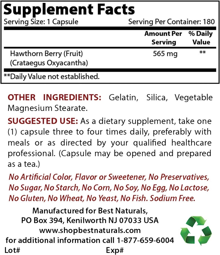 Best Naturals Hawthorn Berry 565 mg &amp; Magnesium Glycinate 425 mg