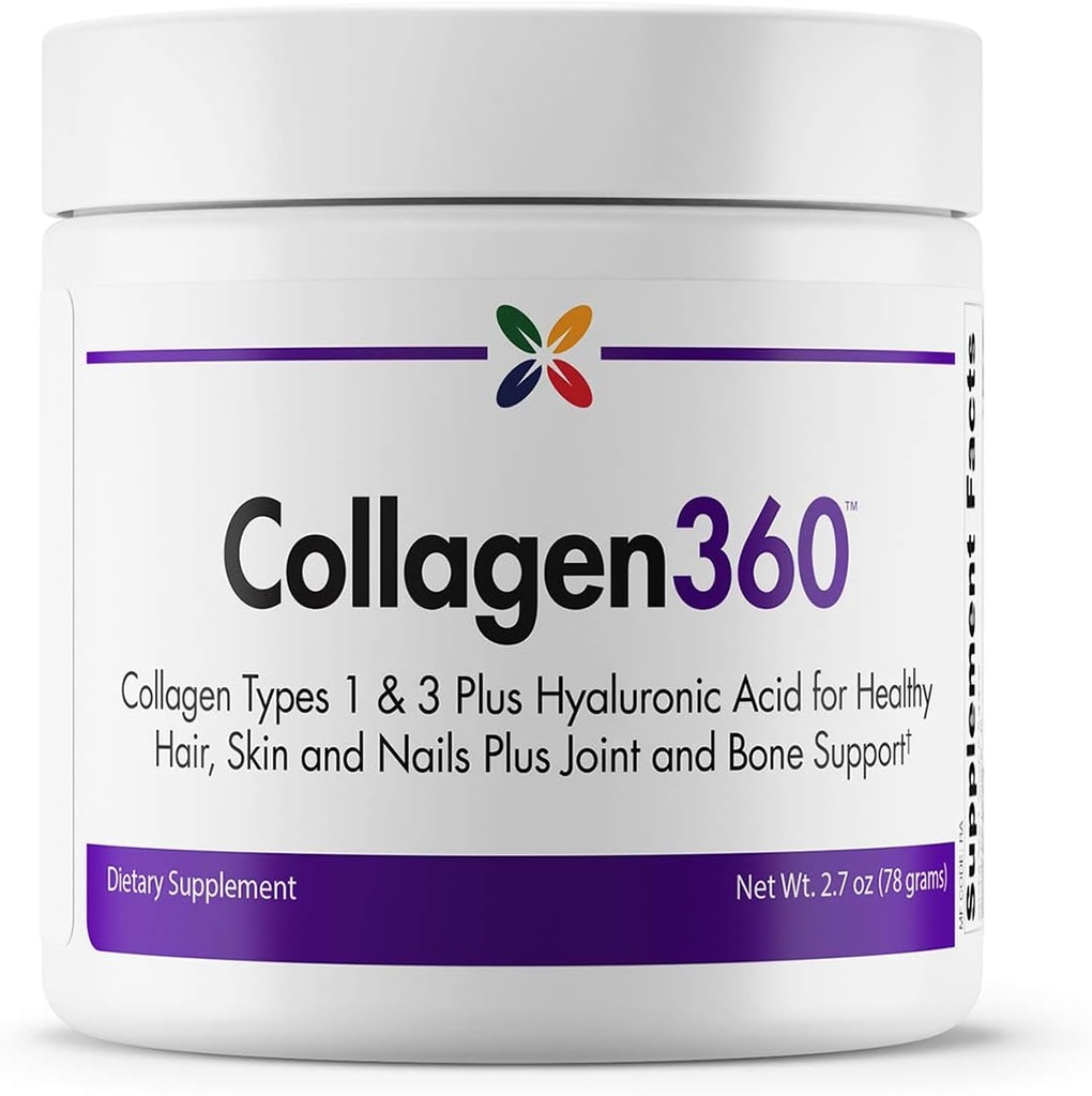 Stop Aging Now - Collagen360 con ácido hialurónico - Péptidos colágeno Polvo para soportar el cabello saludable, uñas &amp; piel - ayuda a reducir la apariencia de líneas finas y arrugas - Polvo 2.7 onzas