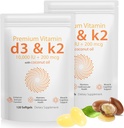 D3 K2 Vitamina 10000 UI - 240 Vírgenes de aceite de coco Softgels, 2 en 1 Suplemento Complejo Vitamina D &amp; K Softgel - Soporte Inmunitario y absorción de calcio, bonificación y salud cardíaca (240 Conde (Pack de 2))