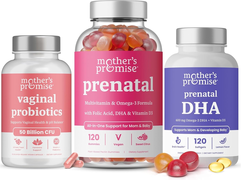Probióticos vaginales de la madre + DHA prenatal y vitaminas prenatales