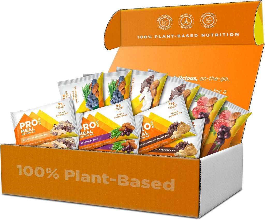 PROBAR – MEAL Bar Fan Favoritos Variedad Pack (6 Sabor), Energía Natural, No GMO, Libre de gluten, Basado en plantas, Ingredientes de todo el alimento (12 Conteo)