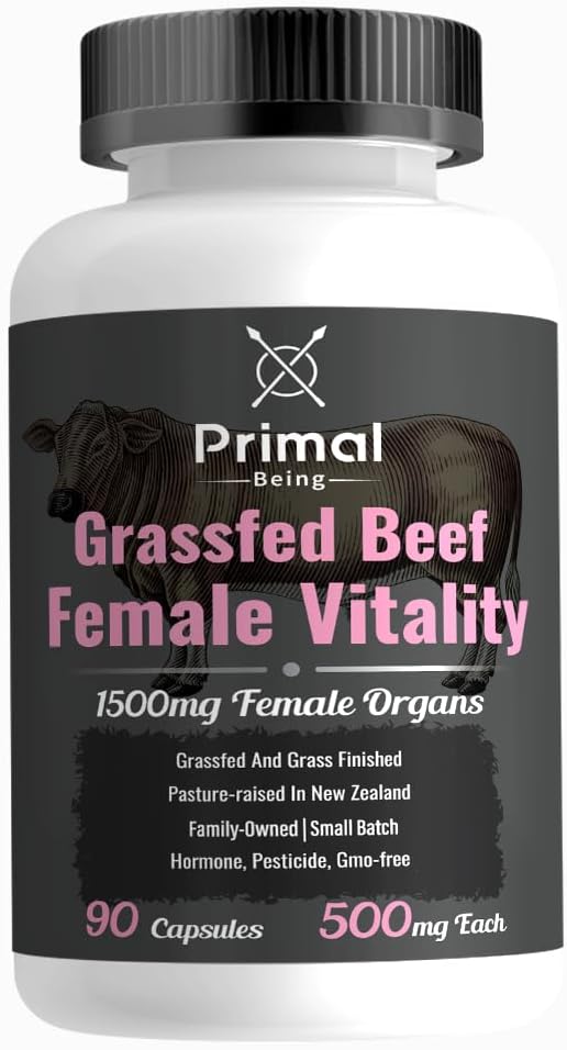 Primal Ser Grasfed Beef Mujer Vitalidad Suplemento- Apoyos Salud Hormonal, Fertilidad, Inflamación, Energía - 90 Capsules, 1500mg por Serving