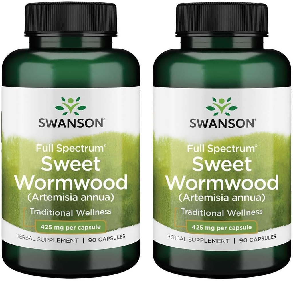 Swanson Sweet Wormwood - May Promote GI Gut Health, Microbial Balance & Digestive Health Support - Herbal Supplement with Artemisininin - (90 Capsules, 425mg Cada uno) 2 Pack