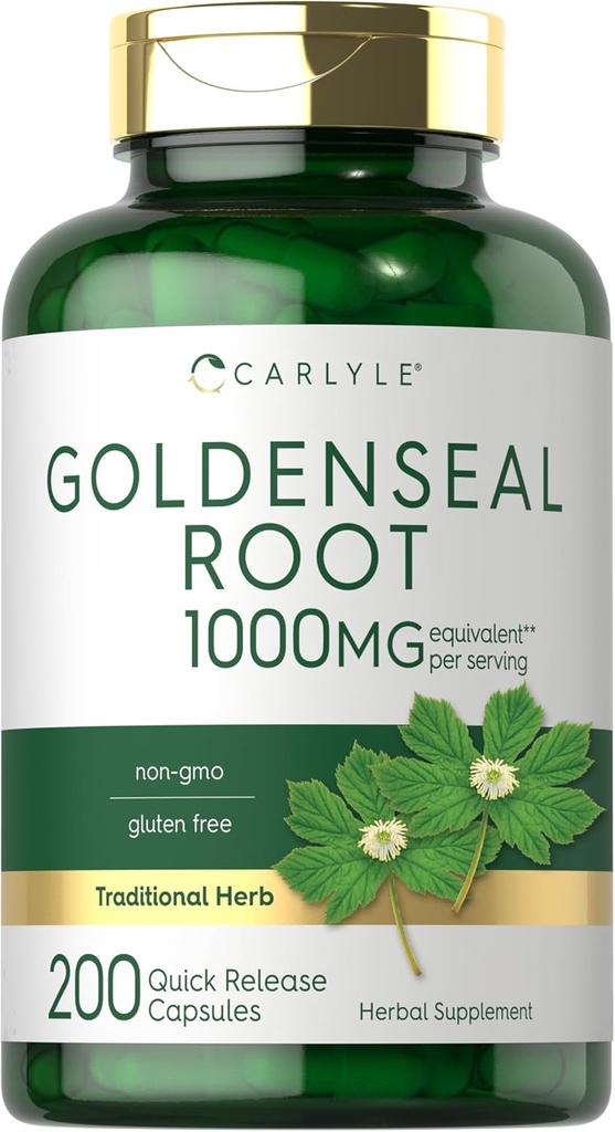 Carlyle Goldenseal Root Capsules 1000mg ← 200 Conde ← Tradicional Herb Suplemento ← No GMO, Gluten Free