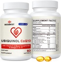 Ubiquinol CoQ10-600mg-Softgel, Active Coq10 Ubiquinol Suplemento con Vitamina E &amp; Omega 3, 6, 9, High Absorption-Coenzyme-Q10, Powerful Antioxidant for Energy Production, Tested, 60 Con