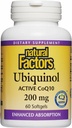Factores naturales Ubiquinol 200 mg - Apoya la salud cardíaca " Vitalidad natural - Suplemento de apoyo antioxidante con absorción superior - Apoyo energético con aceite de linaza - 60 Softgels (60 Servings)