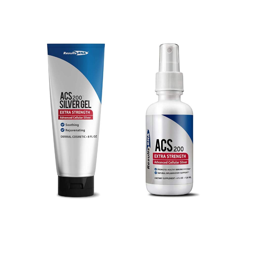 Results RNA | ACS 200 Colloidal Silver - 4 Ounce and Colloidal Silver Gel Extra Strength | Advanced Cellular Silver Topical Gel for Sunburn, Wounds, Rashes, Skin Irritations (8 Ounce)