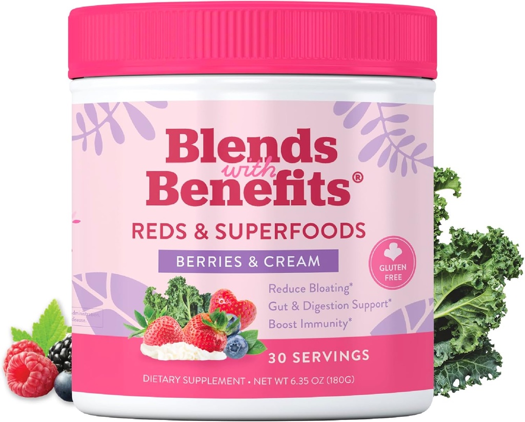 360 Fundamentos de Nutrición con Beneficios Rojos &amp; Superalimentos para Antioxidantes Naturales y Polifenoles, con Frutas & verduras, Digestión Probiótica, Energía diaria - Cerezas &amp; Crema - 30 Servimientos