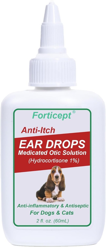 Forticept Dog and Cat Ear Infection Treatment, Dog Ear Drops with 1% Hydrocortisone 2 oz