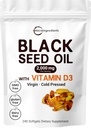 Micro Ingredientes Aceite de semillas negras 2000 mg con vitamina D3 1000 UI, 240 Softgels Silencioso Presionado - Nigella Sativa Píldoras de Egipto, Aceite virgen, Odorless, No Gluten