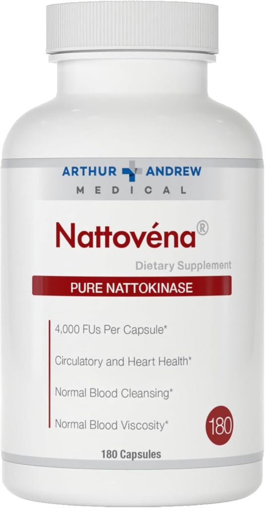 Arthur Andrew Medical, Nattovena, suplemento de Nattokinase puro, doble fuerza 4,000 FUs por cápsula, 180