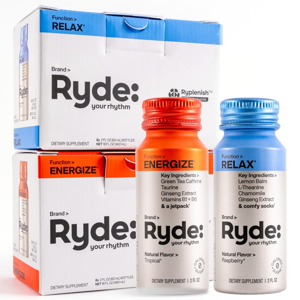 Zapatos RYDE ← Energizar + Relájate ← Esencial B Vitaminas, Ginseng, Chamomile y Caffeine sufren Cero Calories, Cero Sugar Silencioso Pack of 16