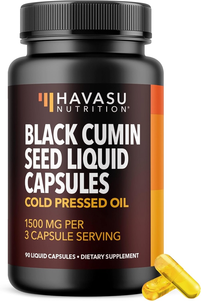 Cold Presionado Negro Semillas de aceite - 1500mg Negro Cumin Suplemento para funciones inmunitarias, soporte digestivo &amp; salud general - Peluquería &amp; Skin Superfood - Nigella Sativa - 1 Mes de suministro, Desflavorado