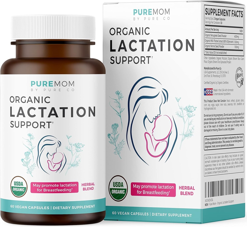 USDA Organic Lactation Supplement - Increase Milk Supply with Herbal Breastfeeding Support - Aid for Mothers - Organic: Fenugreek Seed, Fennel &amp; Milk Thistle - 60 Vegan Capsules (No Pills or Cookies)