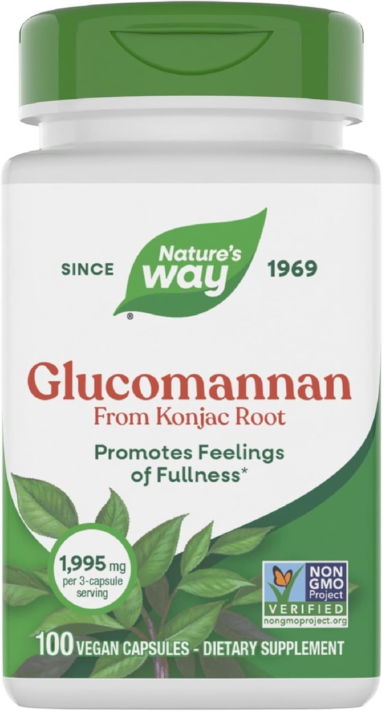 Camino de la Naturaleza Herbal Glucomannan de Konjac Root Capsules, promueve sentimientos de plenitud*, 1,995 mg por 3-Capsule Serving, Non-GMO Project Verified, Vegan, 100 cápsulas (Packaging May Vary)