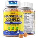 Magnesium Complex Gummies 400mg, Magneisum Glycinate Citrate Malate + Turmeric, GABA, B6 B12, Kava Kava, L-Theanine for Sleep, Calm, Relax, Energy, Magnesium Gummies for Women Men, Vegan, 60 Cts