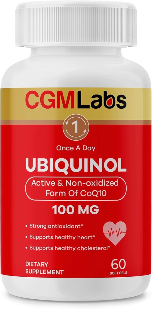 Ubiquinol 100MG Active " Non-Oxidized(Reduced) Form of CoQ10 -Strong antioxidant Dietary Supplement, Supports Health, Healthy Cholesterol - 60 Softgels by CGM Labs