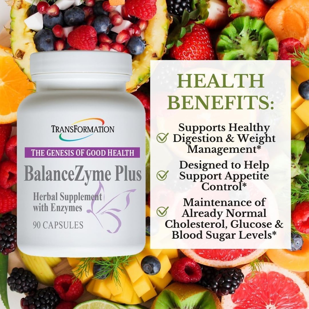 TRANSFORMACIÓN LA GENESIS DE BUENA SALUD BalanceZyme Plus para Hombres Mujer, con Garcinia Cambogia y Espejos Enzimáticos para la Digestión Saludable, Salud Gut, 90 Cápsulas