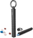 TISUR Small Metal Pill Organizer, Titanium Keychain Pill Holder Travel Pill Box Funda Multitool EDC Cada día Carry for Men (Black Titanium)