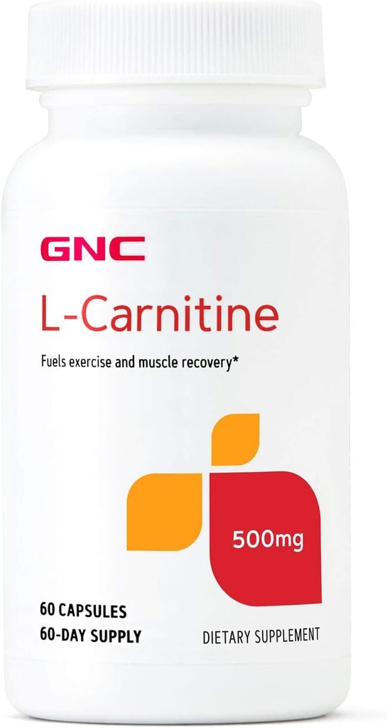 GNC L-Carnitina 500mg, ayuda a metabolizar ácidos grasos de alta velocidad, 60 cápsulas
