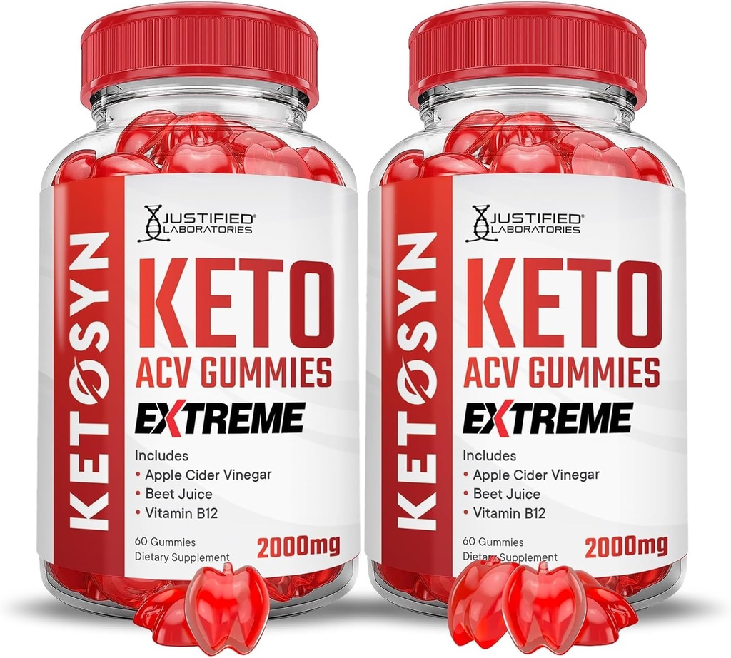 Laboratorios Justificados (2 Pack Ketosyn Keto ACV Gummies Extreme 2000MG Ketosyn Keto Gummies Apple Sider Vinegar Formulado con Powder Pomegranate Beet Juice B12 Vegan Non GMO 120 Gummys