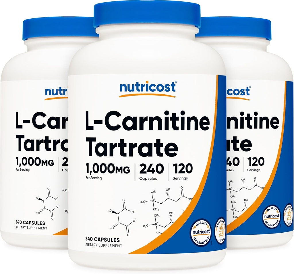 Nutricost L-Carnitina Tartrate 500mg, 240 cápsulas - 1000mg Por Serving (3 botellas)