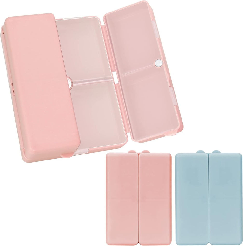 FYY Daily Pill Organizer,2 Pcs 7 Compartments Portable Pill Case Travel Pill Organizer,[Folding Design] Pill Box for Purse Pocket to Hold Vitamins,Cod Liver Oil,Supplements and Medication-Pink+ Marina