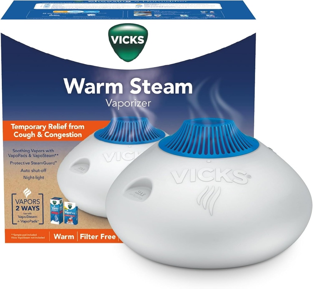 Vaporizador de vapor caliente, habitaciones pequeñas a medianas, tanque de 1,5 galones – caliente humidificador de niebla para bebés y niños con luz nocturna, trabaja con vicks VapoPads y VapoSteam