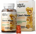 Wild &amp; Organic Lions Mane Mushroom Gummies 1000mg - Natural Lion's Mane Mushroom Suplemento Gummies - 60 Chews for Focus and Brain Energy Support - Vegan, Non-GMO
