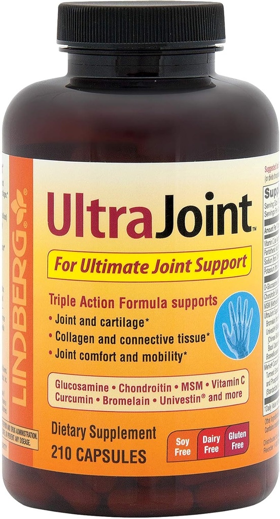 Lindberg Joint Support Suplemento para Hombres y Mujeres ← 210 Capsules Silencio con Turmeric, MSM, Glucosamine, Condroitina, Boswellia Extract ← Triple Action Complex Blend ← Non-GMO, Gluten Free