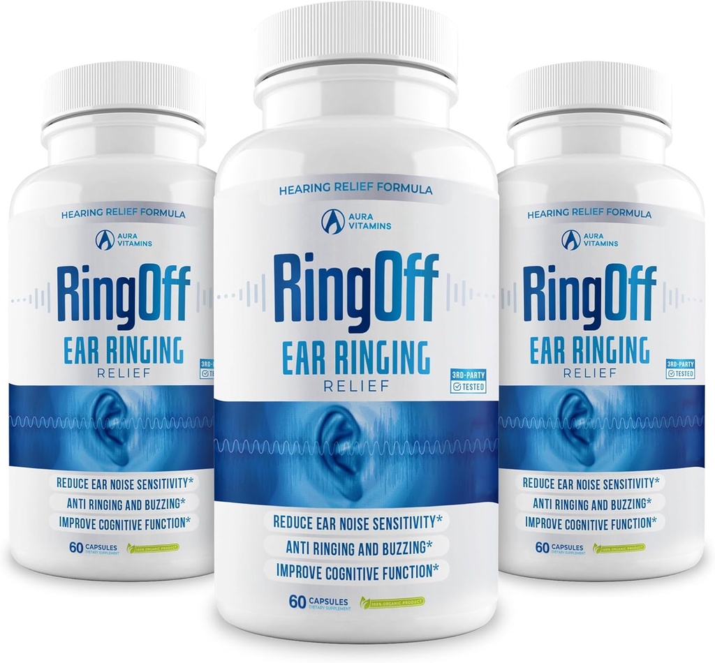 Ring Off (180 Caps) – Tinnitus Relief for Ringing Ears, Clear Tinnitus Quieting Earing Relief " Restoring Inner Peace, Ginkgo Biloba, Zinc Picolinate " Más – Effective Hearing Health Support