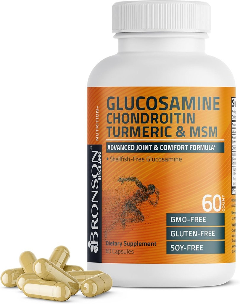 Bronson Glucosamine Chondroitin Turmeric " MSM Advanced Joint " Cartilage Formula, Supports Healthy Joints, Mobility & Cartilage - Non-GMO, 60 cápsulas
