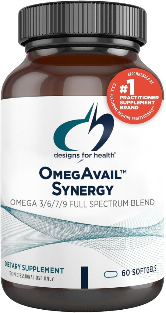 Diseños para OmegAvail Synergy - Complejo Omega para Adultos - Omega 3-6-7-9 Ácidos grasos de Borage y Macadamia Oil + Triglyceride (TG) Aceite de pescado con DHA &amp; EPA (60 Softgels)