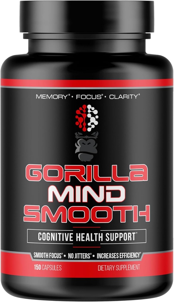 Fórmula Nootrópica Gorilla Mind Smooth - Mejor productividad no estimulante Suplemento/Memoria · Focus · Claridad mental · No Jitters / 90 cápsulas
