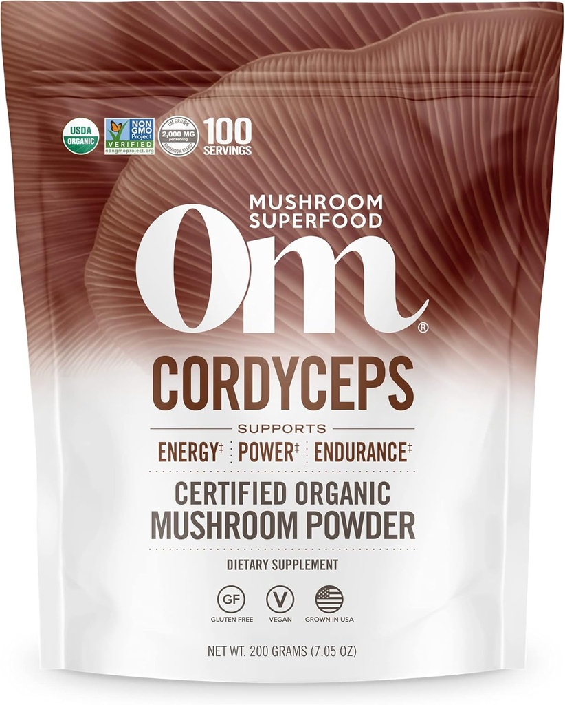 OM Mushroom Cordyceps Powder 7.05 oz (100 Servings) – Organic, Vegan, Non-GMO, Gluten-Free – Energy, Stamina &amp; Endurance Support – Adaptogenic Superfood for Sports, Performance, Smoothies & Tea