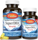 Carlson - Super DHA Gems, 500 mg DHA Suplementos, 640 mg Ácidos grasos, concentrado de aceite de pescado ártico noruego de caza silvestre, cápsulas de aceite de pescado nórdico de origen sostenible, 60+20 Softgels