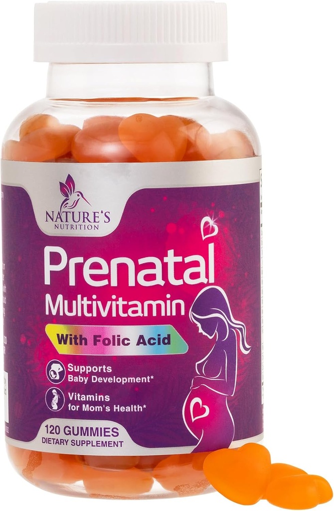 Vitaminas prenatales para las mujeres 1335mcg - Vitaminas de Embarazo Gummies con ácido fólico, vitamina A, C, D3, B12, B6 - Gummy multivitamina prenatal para el apoyo fetal, Mujeres de Enfermería embarazadas - 120 Gummies