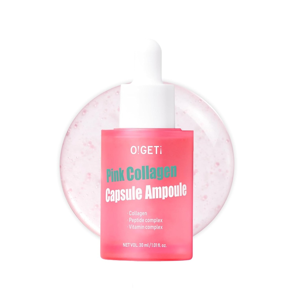Ampollas de colágeno rosa, triples cápsulas de suero para la firmeza con 300DA Collagen molecular ultra-bajo, hipoalergénico, 1.0 fl.oz